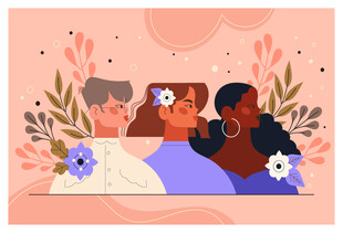 多彩人物与花卉温馨场景