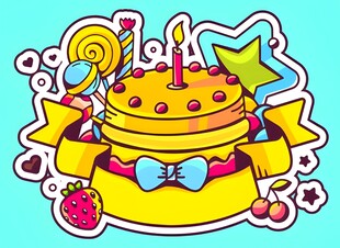可爱生日蛋糕装饰插画