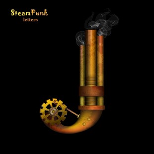 蒸汽朋克风格机械字母J