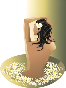 女子享受花瓣浴放松时刻