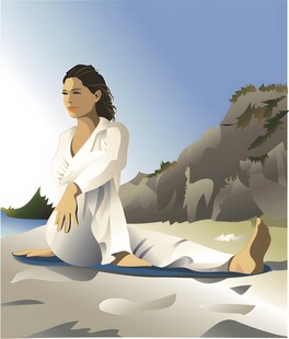 海边女子优雅做瑜伽