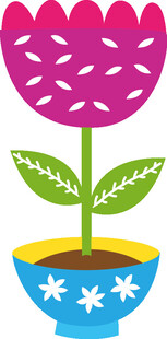 彩色盆栽花朵插画