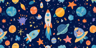梦幻宇宙飞船与星球图案
