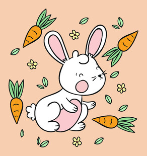 可爱白兔与胡萝卜插画