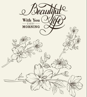 手绘花卉线条艺术图案