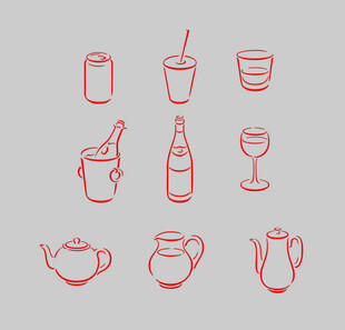 简约线条饮品器具图标