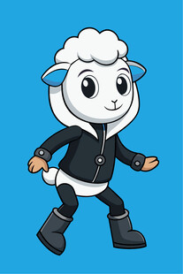 卡通小羊穿黑衣行走