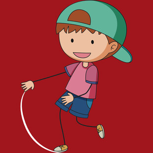 男孩欢快跳绳瞬间
