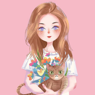 抱猫少女的多彩花卉时光