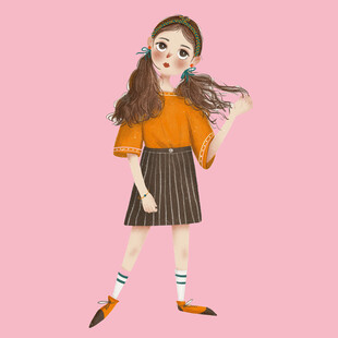 俏皮女孩时尚穿搭插画