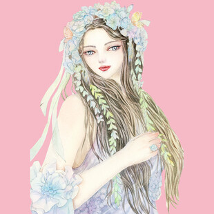 梦幻花环少女插画