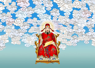 文昌帝君神像壁画高清喷绘图分层
