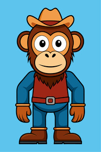 牛仔装扮的卡通猴子