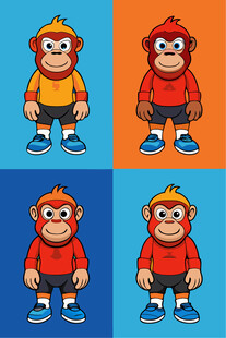 四色卡通猴子形象展示