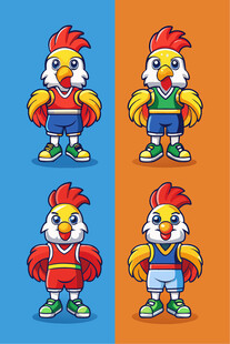 四只卡通公鸡形象展示