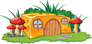 童话风蘑菇屋小屋插画
