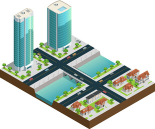 城市建筑景观等距效果图