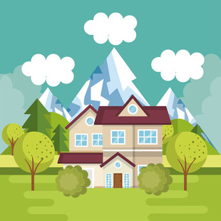 山间田园小屋风景