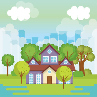 田园风格小屋绿树环绕