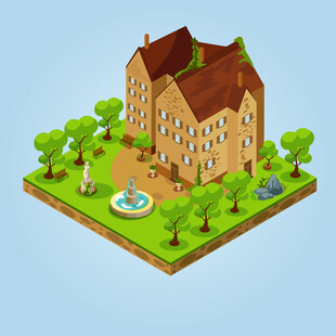 等距风格精美欧式建筑景观