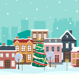 冬日小镇的圣诞树景观