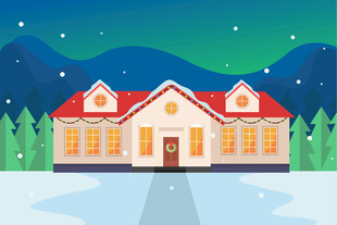 冬日雪景中的温馨小屋