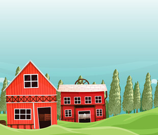 田园中的红色小屋