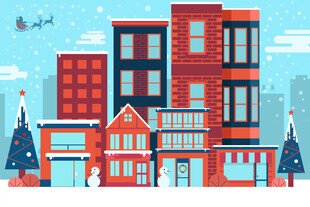 冬日城市中的多彩建筑景观