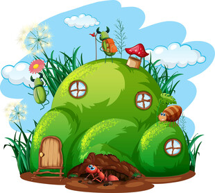 童话风绿色蘑菇形状小屋