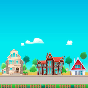 卡通风格的多彩房屋风景