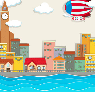 卡通风格的多彩城市景观