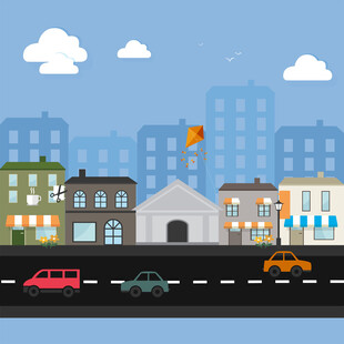 城市街道建筑与行驶车辆