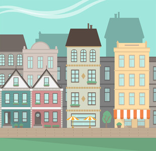 多彩欧式小镇街景建筑