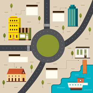 城市交通与景观插画