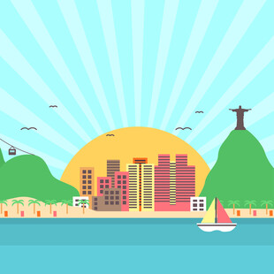 海滨城市风光夕阳美景