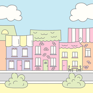 多彩卡通风格街边建筑