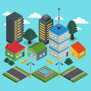 城市建筑景观等距立体图