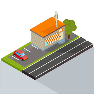 街边小店与停靠汽车场景