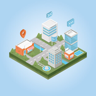 城市建筑等距立体景观图