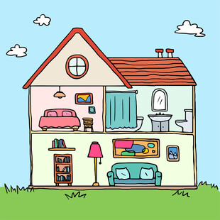 卡通风格的温馨家居场景