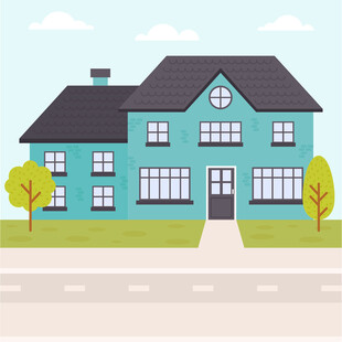 蓝色两层住宅插画