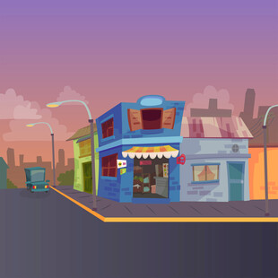 卡通风格街边多彩店铺