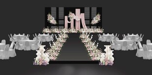 白绿粉色韩式水晶婚礼主舞台效果