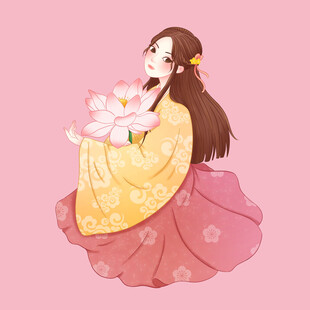 古风少女捧花优雅端坐