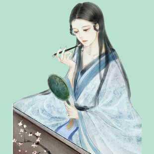 古风女子持扇吹笛图