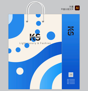 蓝白波点手提袋设计图