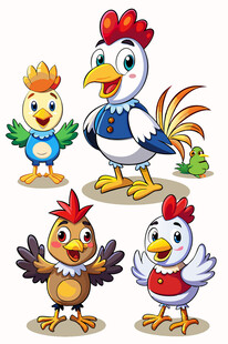 可爱卡通鸡家族形象