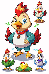 可爱多彩的卡通鸡形象
