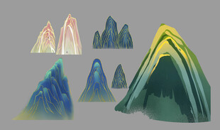 多彩卡通风格山峰插画