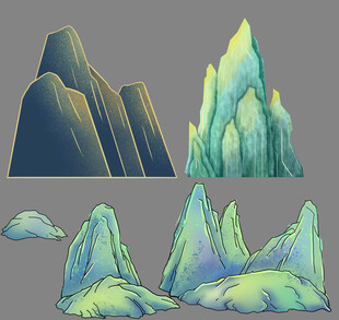 卡通风格奇幻山峰插画